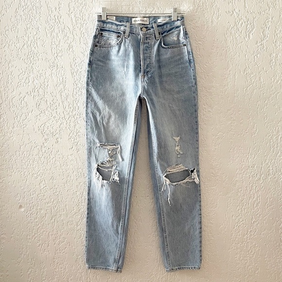 Denim Forum Jeans Pant Aritzia High Boyfriend Loose Distressed Denim Blue 24 - Picture 4 of 14
